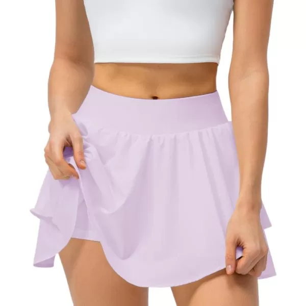 imagechouyatou Womens Athletic Stretched High Waist 2 in 1 Layered Flowy Butterfly Tennis Yoga Skorts Skirts with Shorts PocketsLight Purple