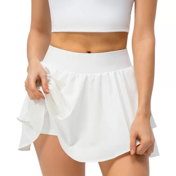 imagechouyatou Womens Athletic Stretched High Waist 2 in 1 Layered Flowy Butterfly Tennis Yoga Skorts Skirts with Shorts PocketsWhite