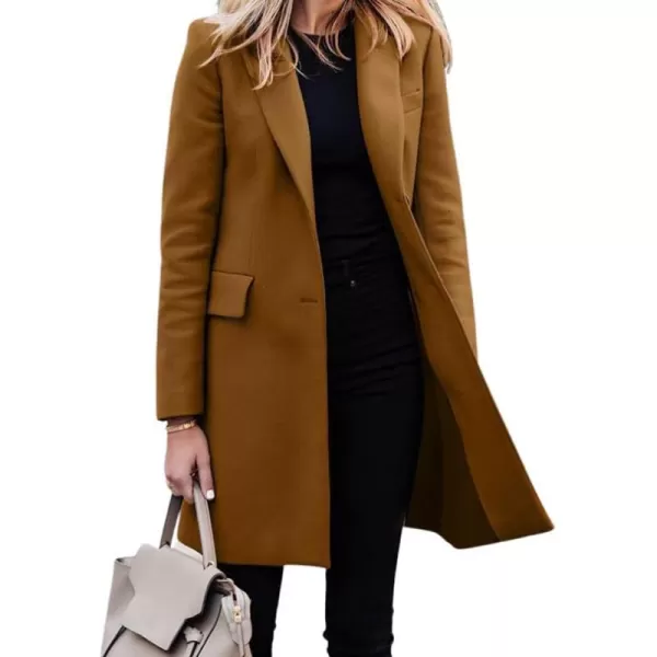 imagechouyatou Womens Casual Business Blazer Jacket Single Breasted Long Sleeve Office Work Jacket CoatKhaki