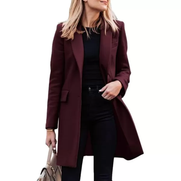 imagechouyatou Womens Casual Business Blazer Jacket Single Breasted Long Sleeve Office Work Jacket CoatWine Red