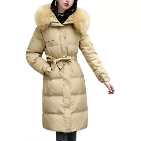 imagechouyatou Womens Elegant Back Flap MidLong Hooded Winter Alternative Down CoatYellow