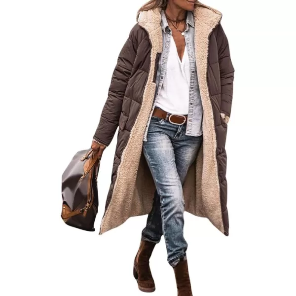 imagechouyatou Womens Fleece Lined Puffer Jacket Reversible Long Winter Quilted Jacket Down CoatCoffee