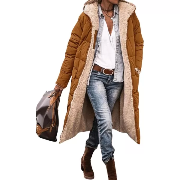 imagechouyatou Womens Fleece Lined Puffer Jacket Reversible Long Winter Quilted Jacket Down CoatDark Brown