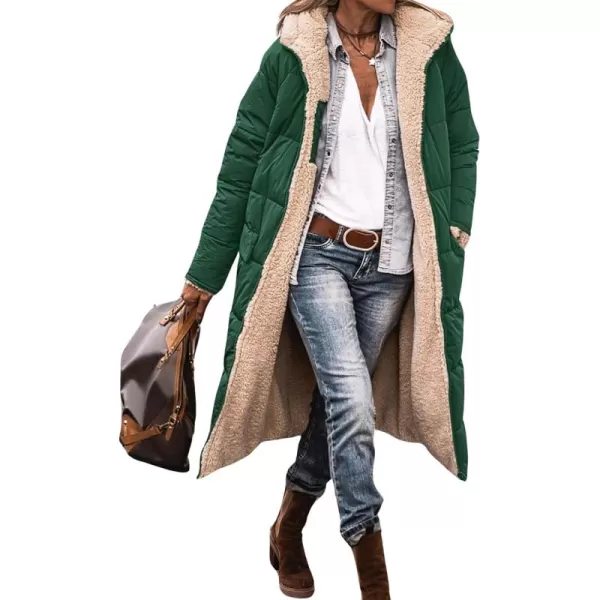 imagechouyatou Womens Fleece Lined Puffer Jacket Reversible Long Winter Quilted Jacket Down CoatGreen