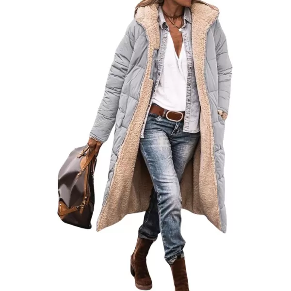 imagechouyatou Womens Fleece Lined Puffer Jacket Reversible Long Winter Quilted Jacket Down CoatLight Grey
