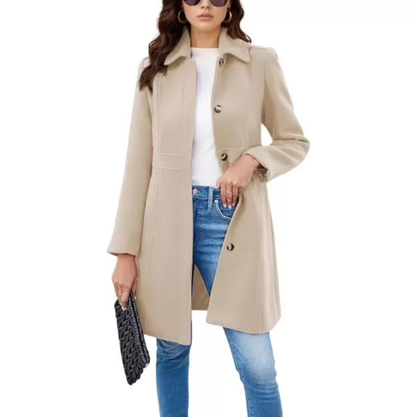 imagechouyatou Womens Single Breasted Button Up Wool Coat Winter Casual Midi Long Wool Blend Trench CoatApricot