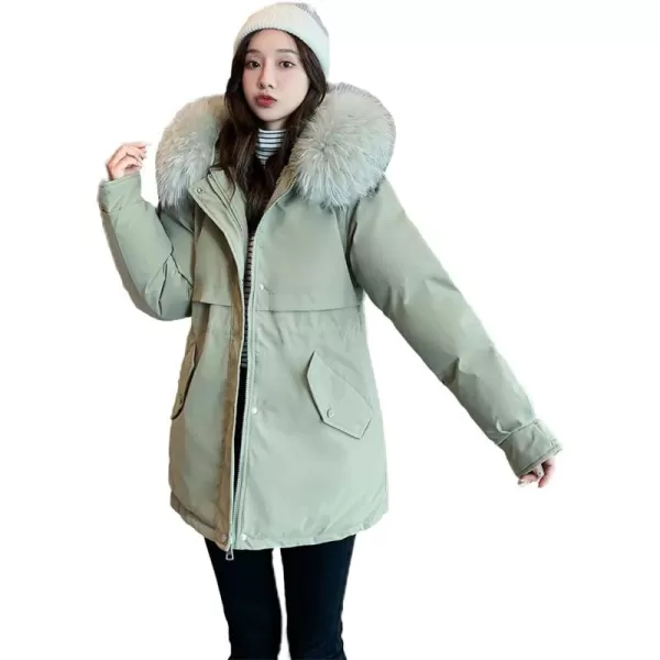 imagechouyatou Womens Windproof Quilted Sherpa Lined Faux Fur Hooded Parka Coat JacketGreen