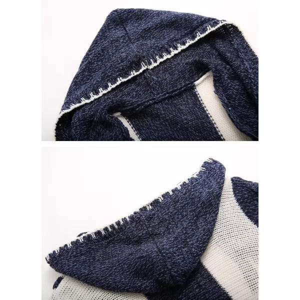 imagechouyatou CHOUAYTOU Womens Irregular Drape Open Front Striped Hooded Cardigan Sweater Boho Casual Coatigan CoatBlue