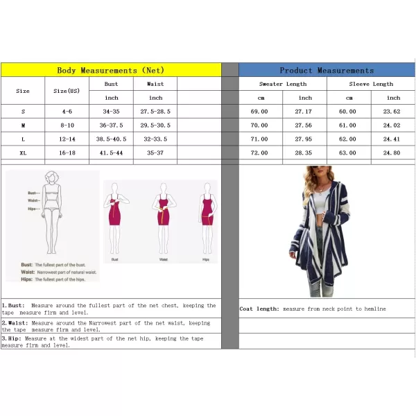 imagechouyatou CHOUAYTOU Womens Irregular Drape Open Front Striped Hooded Cardigan Sweater Boho Casual Coatigan CoatBlue