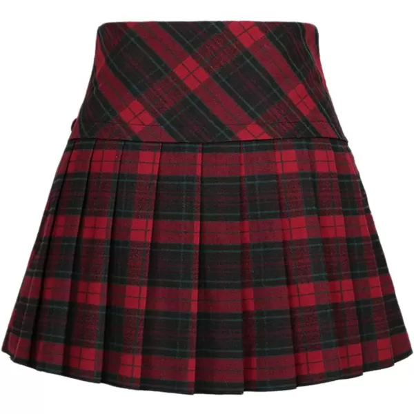 imagechouyatou Womens ALine Plaid Wool Blend Pleated Skirt Side Zipper65red