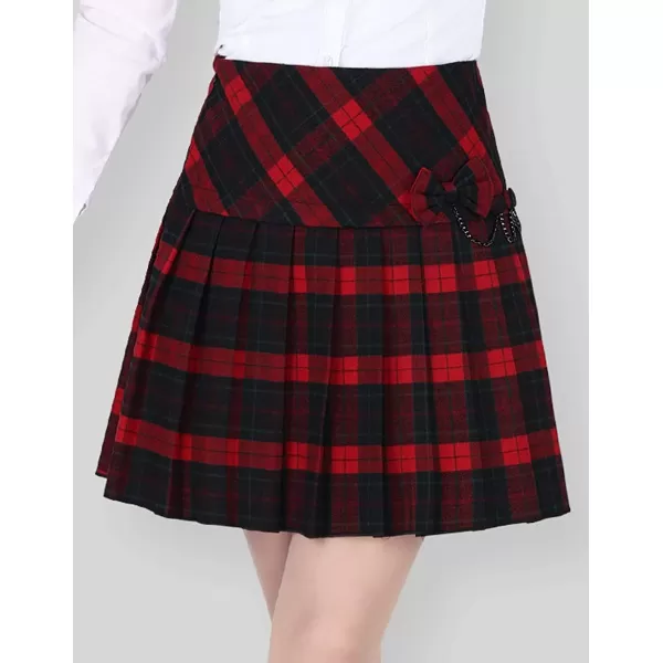 imagechouyatou Womens ALine Plaid Wool Blend Pleated Skirt Side Zipper65red