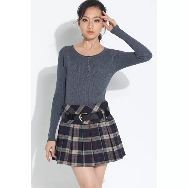 imagechouyatou Womens ALine Plaid Wool Blend Pleated Skirt Side ZipperH475blue