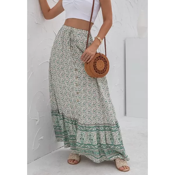 imagechouyatou Womens Boho Elastic Waist ALine Floral Print Maxi Skirt Front SplitGreen