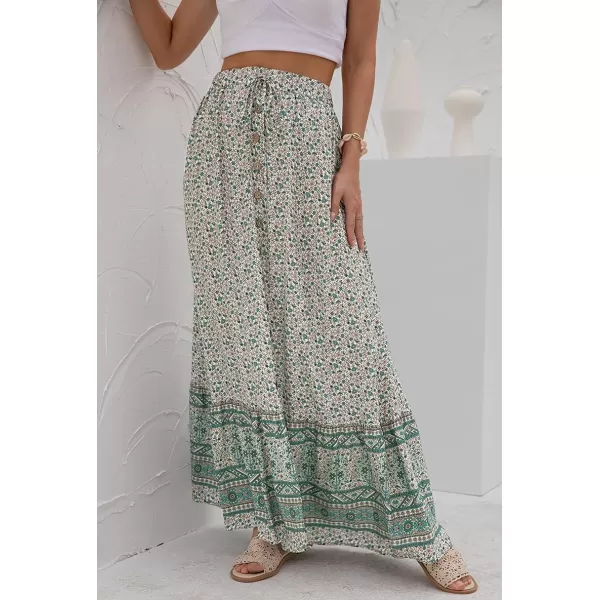 imagechouyatou Womens Boho Elastic Waist ALine Floral Print Maxi Skirt Front SplitGreen