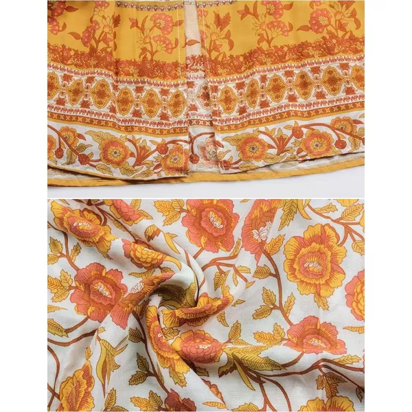 imagechouyatou Womens Boho Elastic Waist ALine Floral Print Maxi Skirt Front SplitYellow