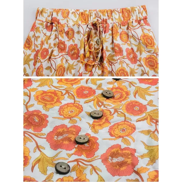 imagechouyatou Womens Boho Elastic Waist ALine Floral Print Maxi Skirt Front SplitYellow