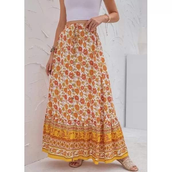 imagechouyatou Womens Boho Elastic Waist ALine Floral Print Maxi Skirt Front SplitYellow
