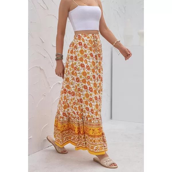 imagechouyatou Womens Boho Elastic Waist ALine Floral Print Maxi Skirt Front SplitYellow