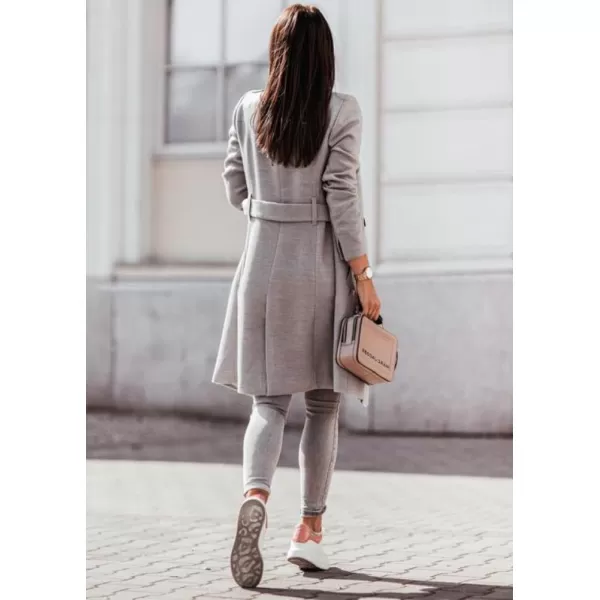 imagechouyatou Womens Business Casual Single Breasted Wool Coat Shawl Collar Midi Long Winter Pea Coat with BeltGrey