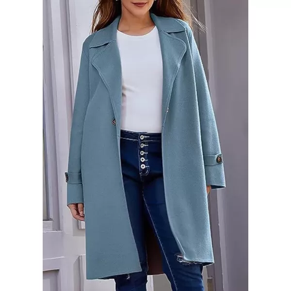 imagechouyatou Womens Casual Notch Lapel Wool Coat Single Breasted Long Winter Wool Trench Pea CoatBlue
