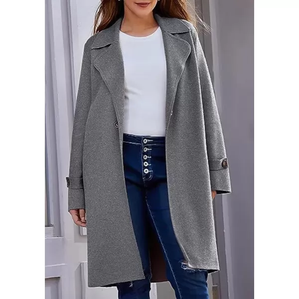 imagechouyatou Womens Casual Notch Lapel Wool Coat Single Breasted Long Winter Wool Trench Pea CoatGrey