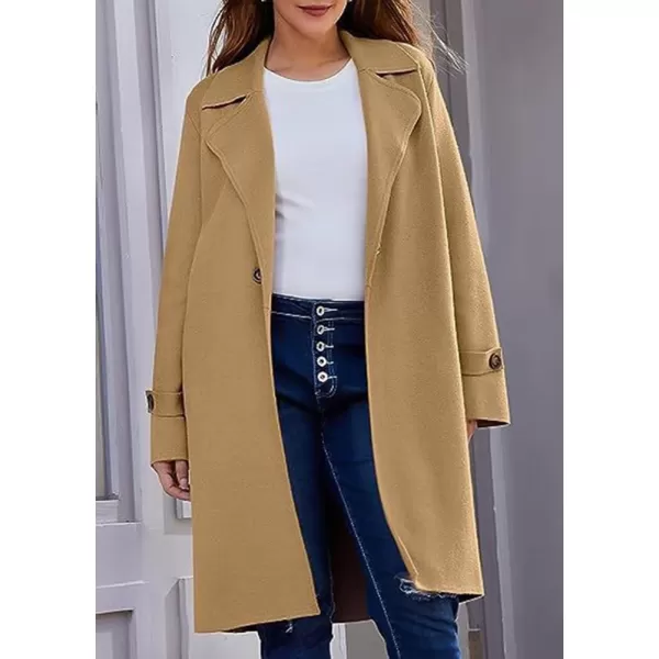 imagechouyatou Womens Casual Notch Lapel Wool Coat Single Breasted Long Winter Wool Trench Pea CoatKhaki