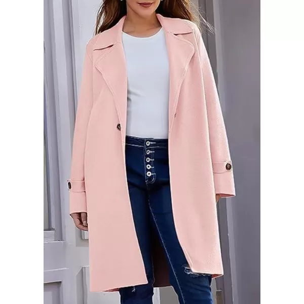 imagechouyatou Womens Casual Notch Lapel Wool Coat Single Breasted Long Winter Wool Trench Pea CoatPink