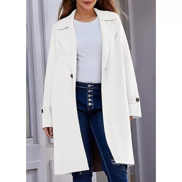 imagechouyatou Womens Casual Notch Lapel Wool Coat Single Breasted Long Winter Wool Trench Pea CoatWhite