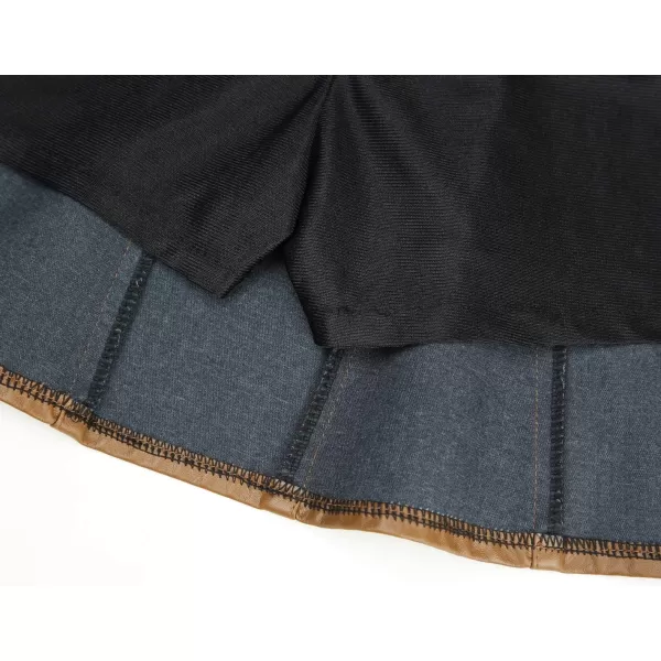 imagechouyatou Womens Casual Side Zipper Flare Pleated Faux Leather Skater SkirtsBrown