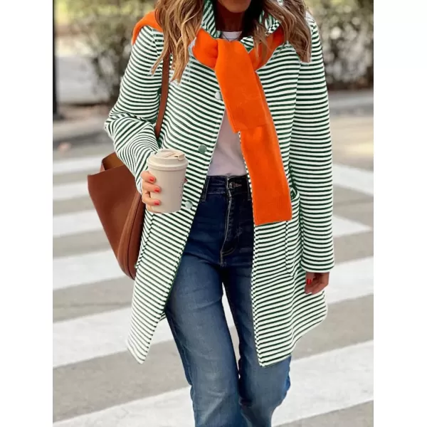 imagechouyatou Womens Color Block Striped Hooded Cardigan Sweaters Button Down Long Coatigan Jackets with PocketsGreen
