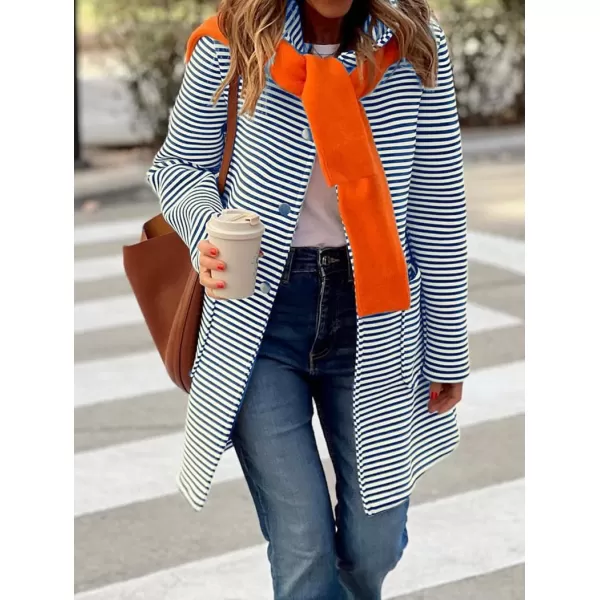 imagechouyatou Womens Color Block Striped Hooded Cardigan Sweaters Button Down Long Coatigan Jackets with PocketsNavy Blue