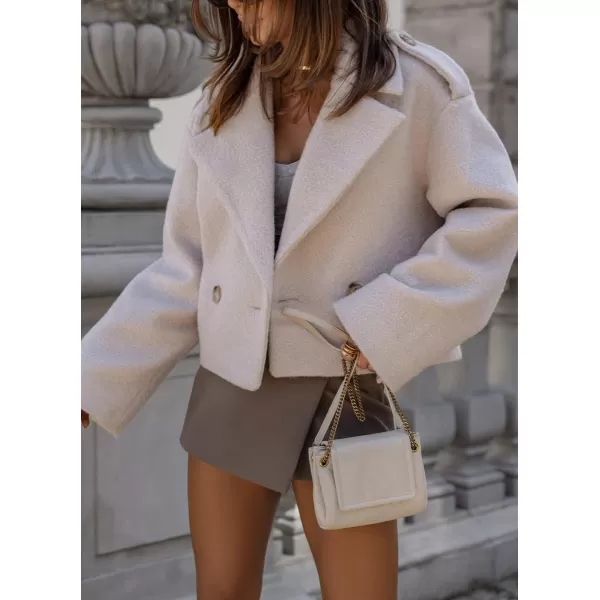 imagechouyatou Womens Cropped Wool Coat Notch Lapel Blazer Jacket Business Casual Winter Wool Blend Pea CoatApricot