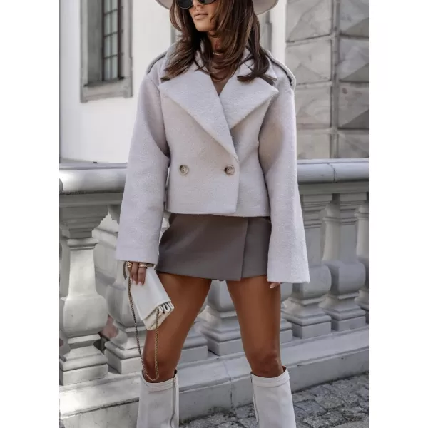 imagechouyatou Womens Cropped Wool Coat Notch Lapel Blazer Jacket Business Casual Winter Wool Blend Pea CoatApricot