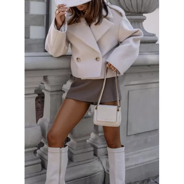 imagechouyatou Womens Cropped Wool Coat Notch Lapel Blazer Jacket Business Casual Winter Wool Blend Pea CoatApricot