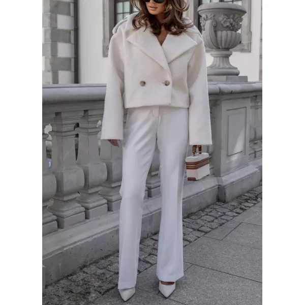 imagechouyatou Womens Cropped Wool Coat Notch Lapel Blazer Jacket Business Casual Winter Wool Blend Pea CoatWhite