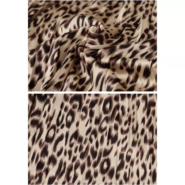 imagechouyatou Womens Elastic Waist Leopard Print ALine Pleated Swing Midi Length Full SkirtKhakileopard