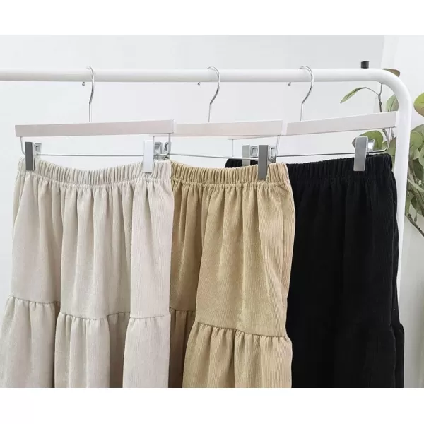 imagechouyatou Womens Elegant Corduroy Ruffle Midi Long Skirt Elastic Waist Flounce Hem Swing Tiered SkirtBlack