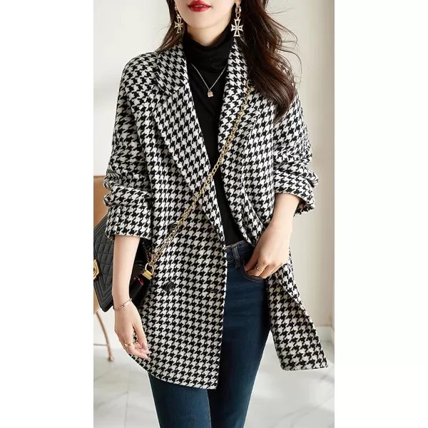 imagechouyatou Womens Fall Winter Casual Business Plaid Wool Coat Loose Double Breasted Dressy Blazer Pea CoatPlaid Black