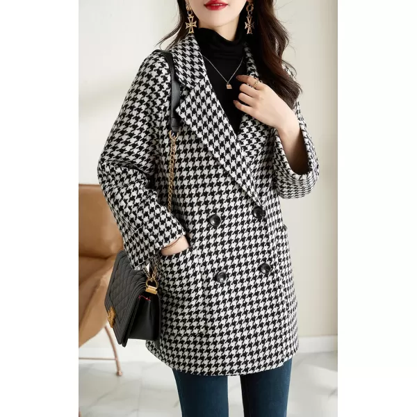 imagechouyatou Womens Fall Winter Casual Business Plaid Wool Coat Loose Double Breasted Dressy Blazer Pea CoatPlaid Black