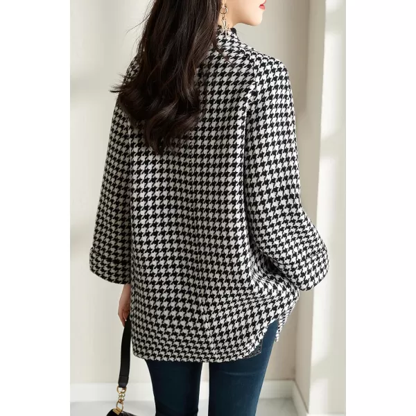 imagechouyatou Womens Fall Winter Casual Business Plaid Wool Coat Loose Double Breasted Dressy Blazer Pea CoatPlaid Black