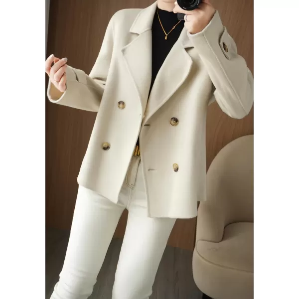 imagechouyatou Womens Fall Winter Casual Business Wool Blend Coat Loose Double Breasted Dressy Blazer Pea CoatBeige
