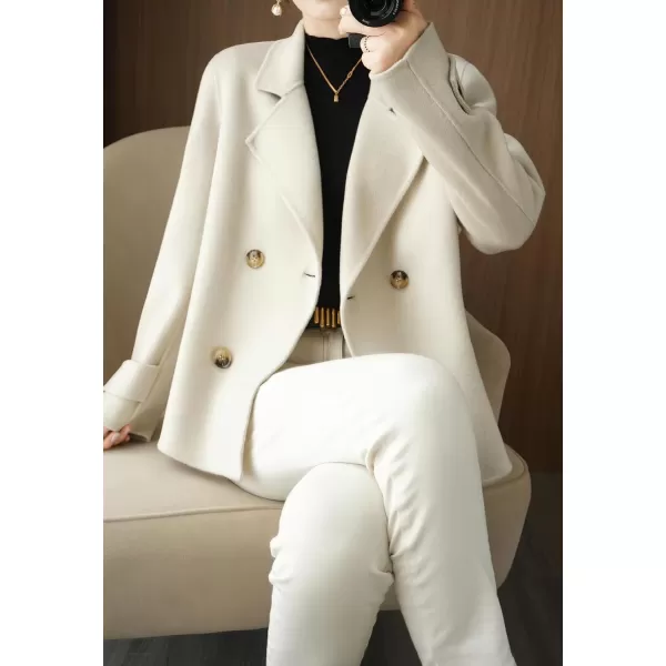 imagechouyatou Womens Fall Winter Casual Business Wool Blend Coat Loose Double Breasted Dressy Blazer Pea CoatBeige