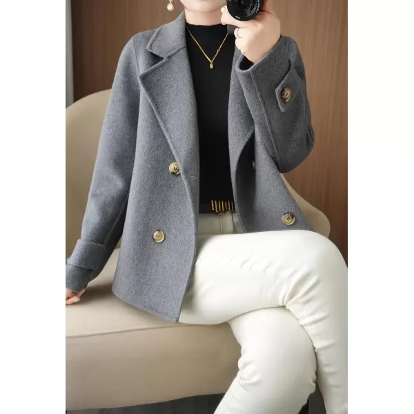 imagechouyatou Womens Fall Winter Casual Business Wool Blend Coat Loose Double Breasted Dressy Blazer Pea CoatGrey