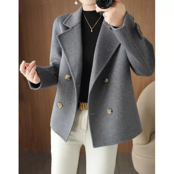 imagechouyatou Womens Fall Winter Casual Business Wool Blend Coat Loose Double Breasted Dressy Blazer Pea CoatGrey