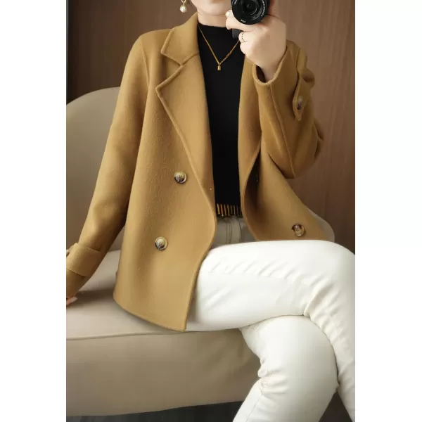 imagechouyatou Womens Fall Winter Casual Business Wool Blend Coat Loose Double Breasted Dressy Blazer Pea CoatLight Brown
