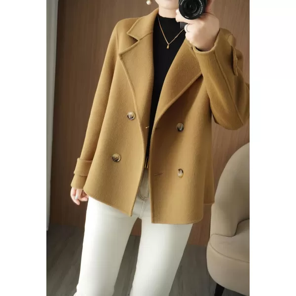 imagechouyatou Womens Fall Winter Casual Business Wool Blend Coat Loose Double Breasted Dressy Blazer Pea CoatLight Brown