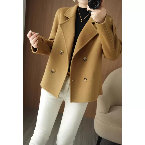 imagechouyatou Womens Fall Winter Casual Business Wool Blend Coat Loose Double Breasted Dressy Blazer Pea CoatLight Brown