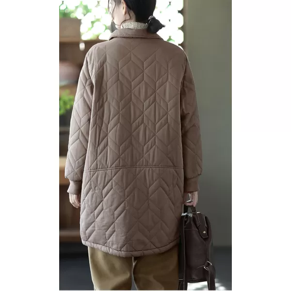 imagechouyatou Womens Midi Long Quilted Jacket Shacket Casual Oversized Puffer Jacket Winter CoatKhaki