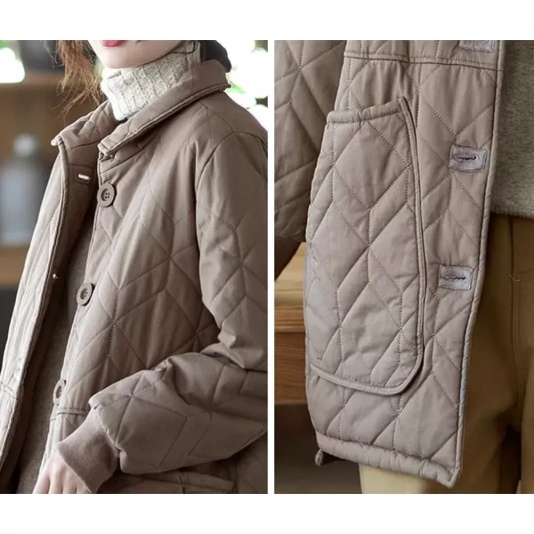 imagechouyatou Womens Midi Long Quilted Jacket Shacket Casual Oversized Puffer Jacket Winter CoatKhaki
