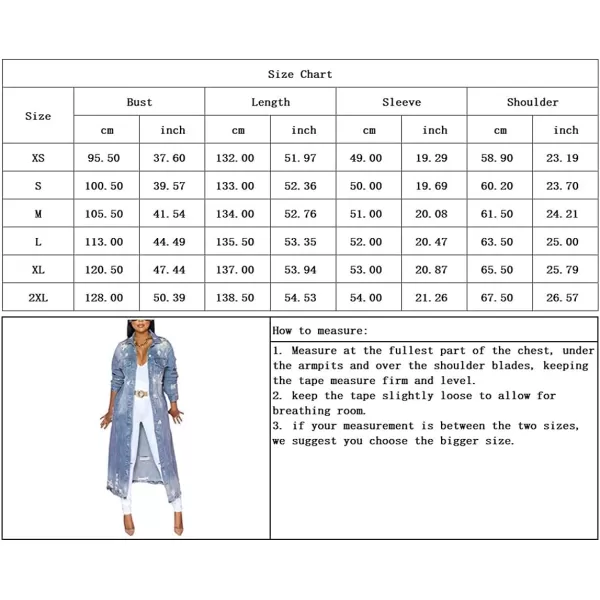 imagechouyatou Womens Spring Fashion Ripped Holes Maxi Long Denim Jacket Trench CoatDark Blue